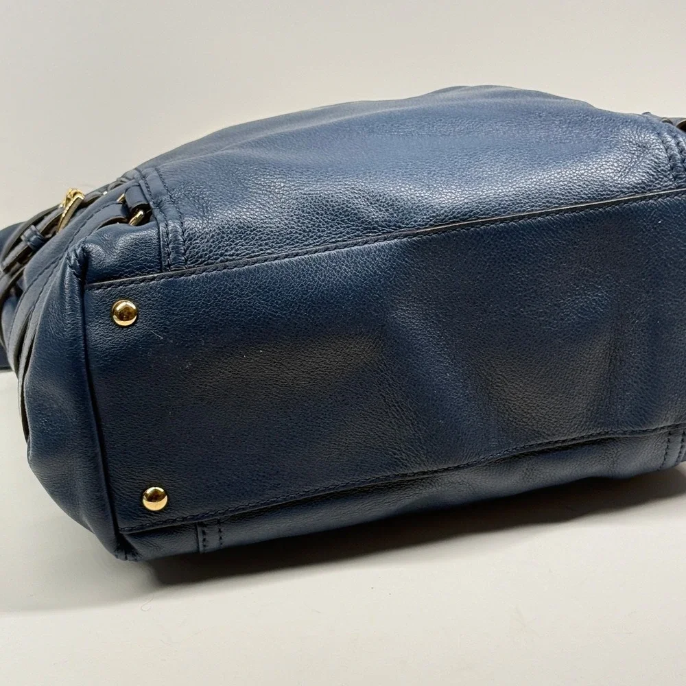 Michael Kors Gansevoort Tote Blue Leather Magnetic Snap Dual Handle Medium Bag